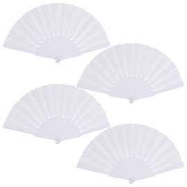 Black Folding Hand Fans Fabric Fans Chinese Japanese Style Summer Handheld Fan for Party, Wedding, Gifts, Wall Decoration,Photographic Props (White-4pcs)