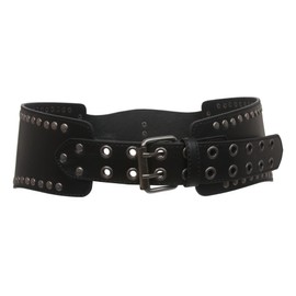 Ladies Wide Nail Head Studded Fashion Belt, Black | m/l (34"-36" waist)