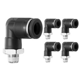 sourcing map 5pcs Push to Connect Fittings Male Elbow 3/8 Inch Tube OD x 1/8 Inch NPT Thread Plastic Quick Connect Air Hose Pneumatic Fitting Kit Push Lock Connector PL10-N01, Black