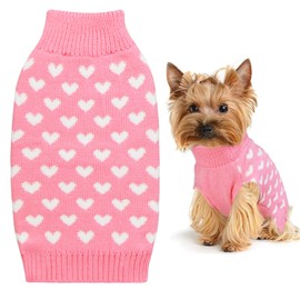 GOYOSWA Valentine’s Day Dog Sweater, Dog Valentines Day Clothes Dog Valentines Outfit Knitted Dog Heart Sweaters for Small Medium Large Dogs Pets (Pink Heart, Small)