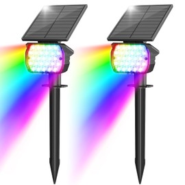 VOLISUN Solar Spot Lights Outdoor Waterproof IP67, 27 LED with 6 Colors Changing Solar Lights Outdoor Spotlights Auto On/Off Solar Landscape Lights for Outside Yard Garden Pathway(8 Pack- RGB)