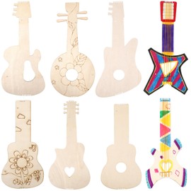 JOINPAYA Unfinished Wood Guitar Cutouts, 8pcs Wooden Electric Guitar Shaped Slices Embellishments Unfinished Wood Ornaments Christmas Home Craft Decorations