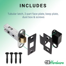 EAI Black Tubular Door Latch for Internal Doors - 3 Inch / 76mm - Pack of 4 Matt Black Tubular Mortice Latches