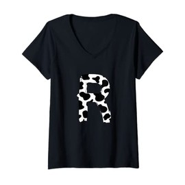 Womens Creative Bold Marker Letter R - Cow Pattern Design V-Neck T-Shirt