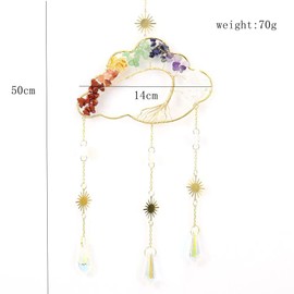 Crystal Moon Suncatcher for Window - 7 Chakra Hanging Tree of Life Natural Healing Stones Wind Chimes Dream Catcher Rainbow Maker Good Luck Decor for Car Home Garden-Purple