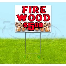 FIREWOOD $5 (18" x 24") Yard Sign, Quantity Discounts, Multi-Packs, Includes Metal Step Stake, Bandit, New, Advertising, USA