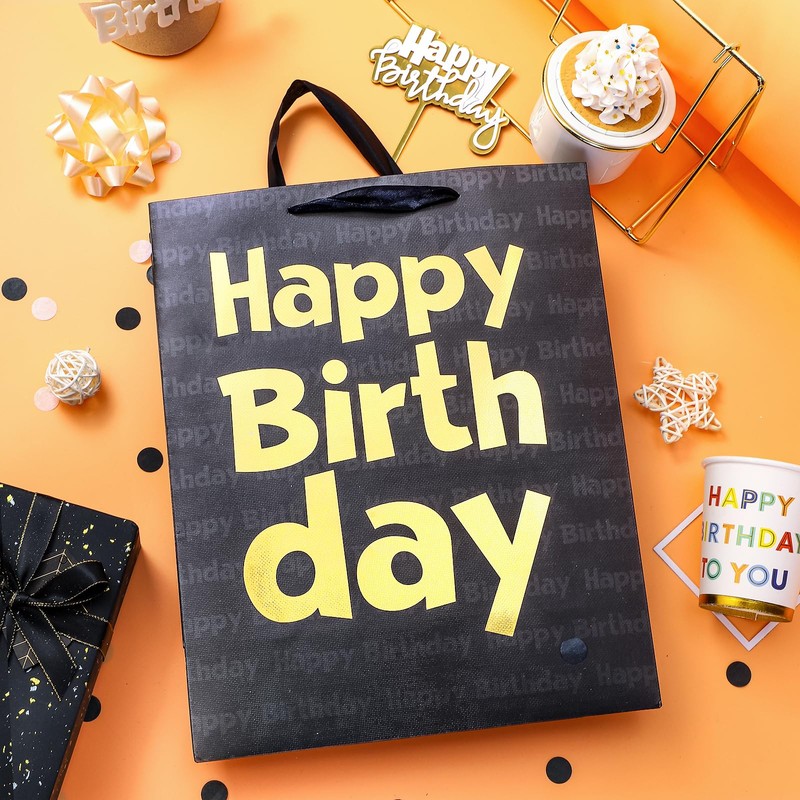 Loveinside Black Birthday Gift Bag with Tissue Paper for Birthday,