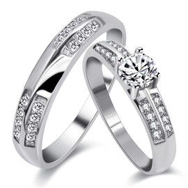 Uloveido 2 Silver Color Engagement Infinity Rings for Men and Women, White Gold Plated Wedding Engagement Ring Set for Couple Valentine's Day Gift J511