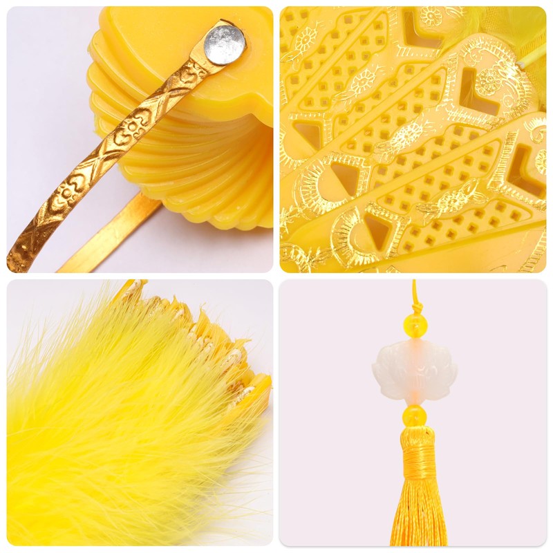 Foldable Feather Fan, Yellow