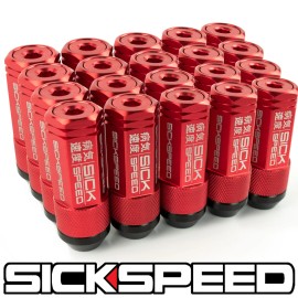 SICKSPEED 20 PC RED CAPPED ALUMINUM EXTENDED 50MM 3 PC LUG NUTS 14X1.5