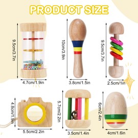 ueslwser 6Pcs Wooden Montessori Toys, Wooden Baby Toy, 6-12-24 Month Old Baby Rattle Maracas Learning Musical Instruments, Toddler Sensory Toy for 1 2 3 Year Old Baby Boy Girl