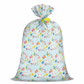 WRAPAHOLIC 56" Large Easter Plastic Gift Bag - Rabbit and Egg Jumbo Bike Bag Gift Wrap for Easter, Birthday, Holiday, Party, Celebration - 56" H x 36" W