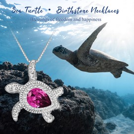 TOUPOP Turtle Necklace 925 Sterling Silver Birthstone Pendant Jewellery for Women Christmas Gifts for Girls Daughter Birthday Gifts from January to December, Sterling Silver, Zircon