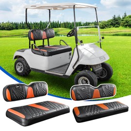 NOKINS 4PCS Golf Cart Seat Covers Kit, Front and Rear Seat Covers Fits EZGO TXT 1994-2013/EZGO RXV Standard Seat Cushion, EZGO Vinyl Seat Covers Accessories (Gradient Diamond Black&Brown)