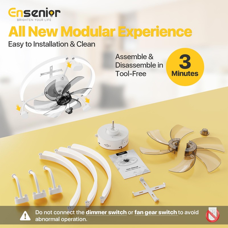 Ensenior 20'' Low Profile Ceiling Fans with Lights and Remote,