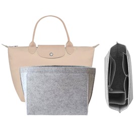 XSDSLS Handbag Organiser Purse Organiser for Longchamp Felt Bags Organiser with Multiple Pockets for Longchamp Le Pliage Purse Accessories for Longchamp Carry Bag (Light Grey, L)