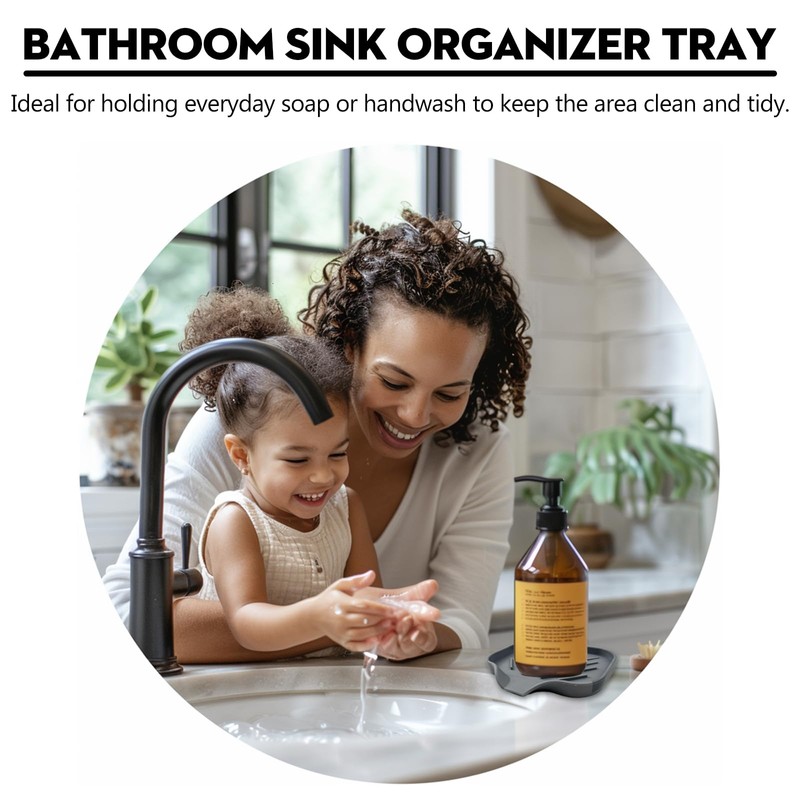 Grey Silicone Soap Dish – Sink Organizer with Drain Spout