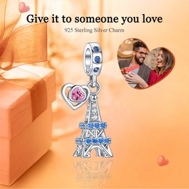 Rimgoris 925 Sterling Silver Charm for women bracelets necklace Blue Stones Eiffel Tower Dangle Charms Women Bracelet Charm