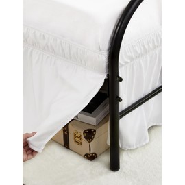RIMELA - Faldas de cama de color blanco cálido con esquinas divididas, tamaño King de 15 pulgadas de caída, faldón elástico para cama, fácil de instalar, volantes contra el polvo, tela suave, lavable