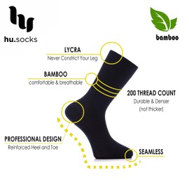 Hugh Ugoli Men's Bamboo Dress Socks for Business & Trouser, Thin & Seamless Crew Socks, 4 Pairs with Gift Box, Dark Beige, Shoe Size: 8-12
