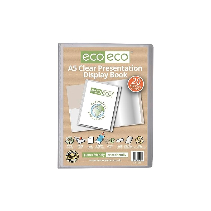 eco-eco eco127 A5 50% Recycled 20 Pocket Clear Presentation Book