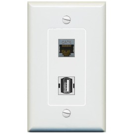 RiteAV 1 Port CAT6-SHIELDED 1 USB2 Jack Coupler Female-Female Decorative Wall Plate [Gray]