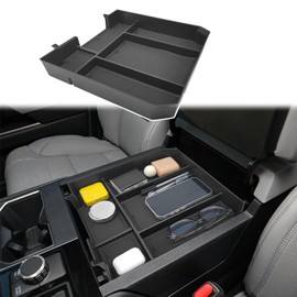 VKGUG Center Console Organizer Compatible with Toyota Tundra 2022 2023 2024 Interior Accessories, Armrest Insert Storage Box Coin Container with Non-Slip Mat