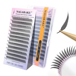NAGARAKU Premade Spire Eyelash Extensions Air Series Feather Shape Manga Anime Individual Lashes Volume Soft Black Flat Root Spikes Fans Eyelashes DIY Clusters Lash Salon -0.07 C Curl 15mm