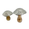 Mango Wood and Metal Figurine Mushroom Brown Silver Set of