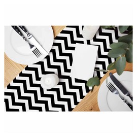 HOSNYE Table Runner Black Chevron Zigzag,Cotton Linen Table Runner Decoration for Kitchen Family Dinner Table Holiday Party Farmhouse Style 13 x 72 Inch