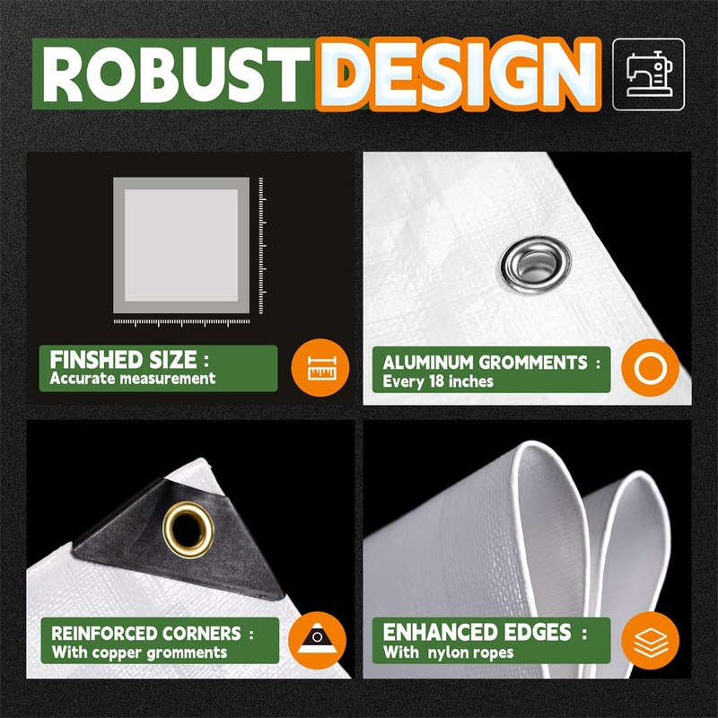 RAINDEWAY 12 Mil Heavy Duty White Tarp 7x10 Feet (2