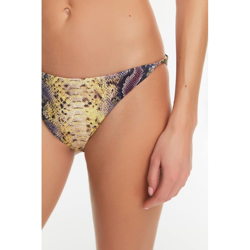 TRENDYOL Women's Python Patterned Bikini Bottoms, Brown - Stone