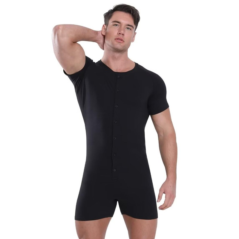 Landofgenie Mens Short Sleeve Onesie Jumpsuit Pajamas Stretchy Cotton One