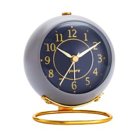 Metal Desk Alarm Clock, rjuwurv Retro Bedroom Table Vintage Analog, Silent Non-Ticking Gold Alarm Clock, Bedside Décor(Sinor Gray)