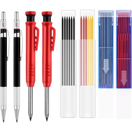 40 PCS Solid Carpenter Pencils Kit, Including 2 pcs Deep Hole Carpenter Pencils with Built-in Pencil Sharper and 2 pcs Carpentry Mechanical Pencil and 36 pcs Refills for Drawing Marking Woodworking