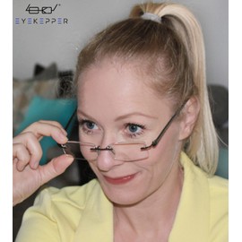 Eyekepper Small Lenes Rimless Reading Glasses Women - Frameless Reader Eyeglasses for Men Reading with Grey Arms