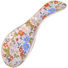 LEAZUL Ceramic Spoon Rest for Stove Top Kitchen Counter Large Spoon Holder Farmhouse Floral Flowers Print Coffee Spoon Cooking Utensil Tools Rest Modern Kitchen Decor