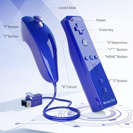 TechKen Controller für Wii Mit Motion Plus und Nunchuck - Fernbedienung Remote Plus Ersatz für Wii/WiiU (Dunkelblau)