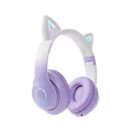 Audifonos Bluetooth 5.3 para Niños, Auriculares Inalámbricos con Orejas de Gato, Audífonos Inalámbricos Diadema, Audifono Canceladores de Ruido, Apto para Tablets, Móviles, Etc (Púrpura con Blanco)