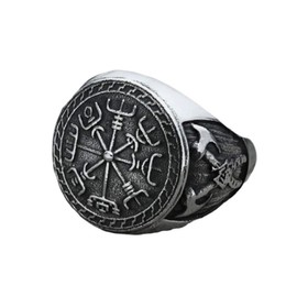 Vegvisir Ring, Helm of Awe Rune Ring for Men, Norse Viking Pirate Compass Ring Valknut Odin Symbol Ring Odin Axe Jewelry, Vintage Celtic Knot Ring Viking Battle Axe Ring (9)