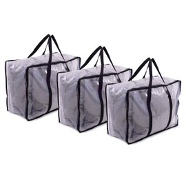 Storage Bags for Clothes - 3 Pack Blanket Storage Bags with Zipper and Handles, Clear Plastic Airtight and Waterproof for Quilts, Comforters, Bedding, Clothing, Closet Organization, Underbed Storage - 21.6x10x15.7