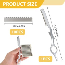 11pcs Hair Razors for Cutting Hair，Professional Styling Razor with 10pcs Replacement Stainless Steel Blades ， Hair Cutting Razor for Barbers, Salon Stylists & Home Hair Trimming