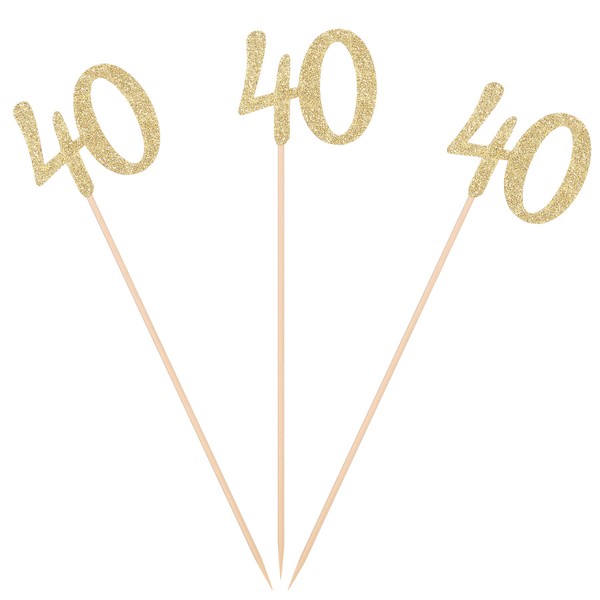 Pack of 10 Gold Glitter 40th Birthday Centerpiece Sticks Number 40 Table Topper Age Letter Decorations