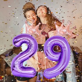 40 Inch Rose Gold Crown Number 29 Balloons, 29th Birthday Balloons for Men Women, Purple 29th Celebration Decor Happy 29th Birthday Party,29th Party Decoration Wedding Anniversary Events Supplies