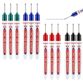 12 Piezas Marcadores de Agujero Profundo (Deep Reach) - Punta Larga de 20mm, Permanentes e Impermeables - Set 4 Colores (Negro, Rojo, Azul, Verde) para Construcción, Carpintería y Metal