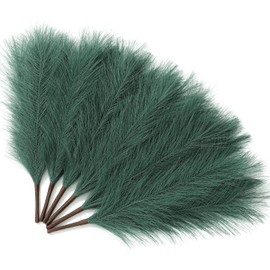 Serwalin Pampas Grass Decor 17 Inch 6pcs Green, Artificial Pampas Grass Spring Home Wedding Decor, Boho Party Fake Pampas Feather Decoration, Small Vase Filler Table Centerpieces Easter