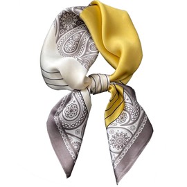 Kcctoo - Bufanda de seda de morera de 27.5 pulgadas, bufanda de satén para mujer, cuello cuadrado a la moda, bufandas de pelo, regalo, B14-amarillo y gris/27.5 x 27.5 pulgadas, 27.5” x 27.5”/70 x 70cm