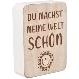 Spruchreif Decorative board Du Machst Meine Welt schön wooden sign with loving saying small table decoration and gift idea 10 x 7.5 x 2.5 cm stand for home