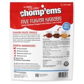 CHOMP 'EMS Five Flavor Kabobs Dog Treats - Beefhide Chewstick - High Protein Dog Chews, 2 Pack