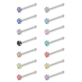 ZeSen Jewelry 6-14 Pieces 20g Tiny Nose Studs L-Shape CZ Nose Bones Nose Screw Rings Set Stainless Steel Nose Piercing Stud